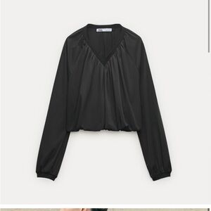 Zara Black Ruched Relaxed Blouse